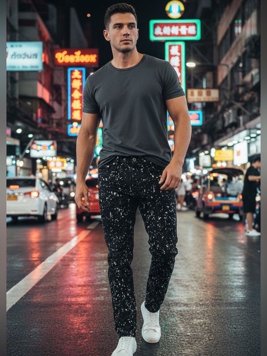 Off-White Other - OFF-WHITE c/o Virgil Abloh Diagonal Paint Splatter Jeans Sz 31 Black 2022